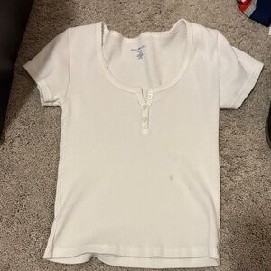 Brandy Melville White Ribbed Henley Top